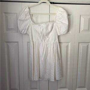 Reformation White Puff Sleeve Square Neck Tunic
